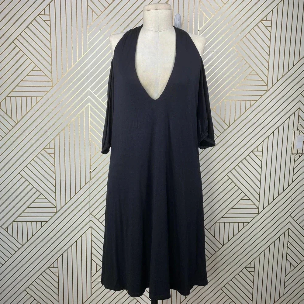 Haute Hippie Cold-Shoulder Jersey Mini Dress Black‎ - Picture 2 of 12